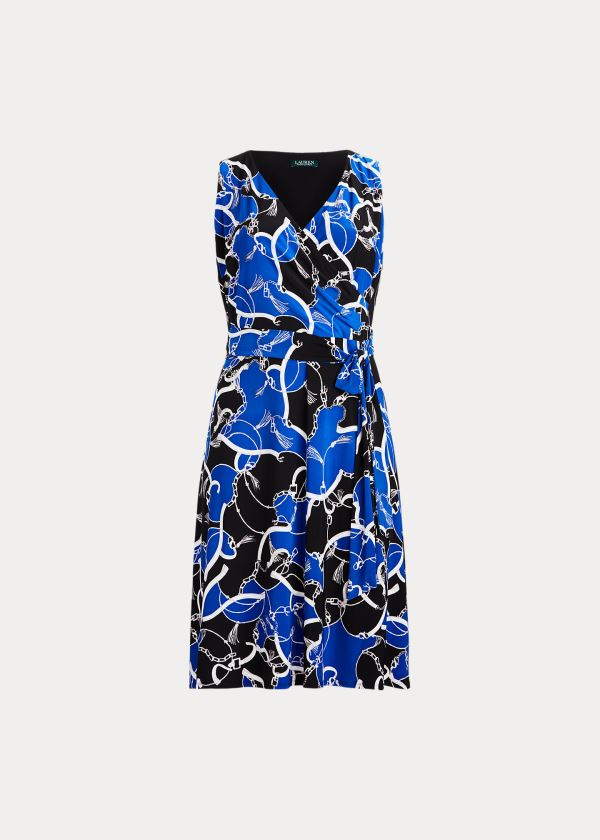 Vestidos Ralph Lauren Mujer Negros / Azules / Blancos - Print Tie-Waist Midi - NRWLS3462